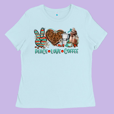 Peace Love Coffee Ladies Tee Designed By Adodesignshop