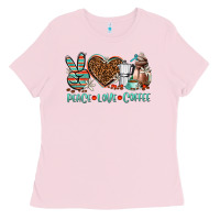 Bubblegum Pink peace love coffee Ladies Tee - AdoDesignShop