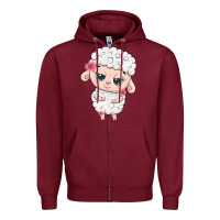 Burgundy cute sheep Zipper Hoodie - texasbilliewilder