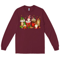 Burgundy Christmas gnomes coffee cups Long Sleeve Tee - MaliasSmallBusiness