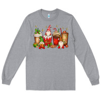 Heather Grey Christmas gnomes coffee cups Long Sleeve Tee - MaliasSmallBusiness