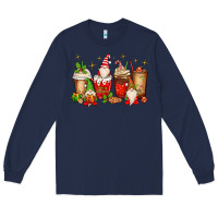 Navy Christmas gnomes coffee cups Long Sleeve Tee - MaliasSmallBusiness