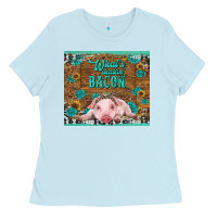 Baby Blue whats shakin bacon baby pig Ladies Tee - RanaPortraitStore