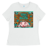 White whats shakin bacon baby pig Ladies Tee - RanaPortraitStore