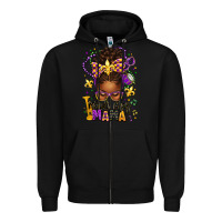 Black mardi gras mama afro messy bun Zipper Hoodie - texasbilliewilder