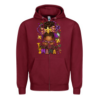 Burgundy mardi gras mama afro messy bun Zipper Hoodie - texasbilliewilder