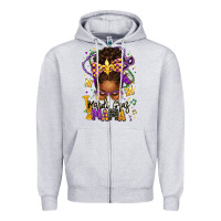 Heather Grey mardi gras mama afro messy bun Zipper Hoodie - texasbilliewilder
