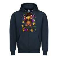 Navy mardi gras mama afro messy bun Zipper Hoodie - texasbilliewilder