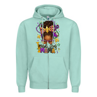 Mardi Gras Mama Afro Messy Bun Zipper Hoodie | Teevron