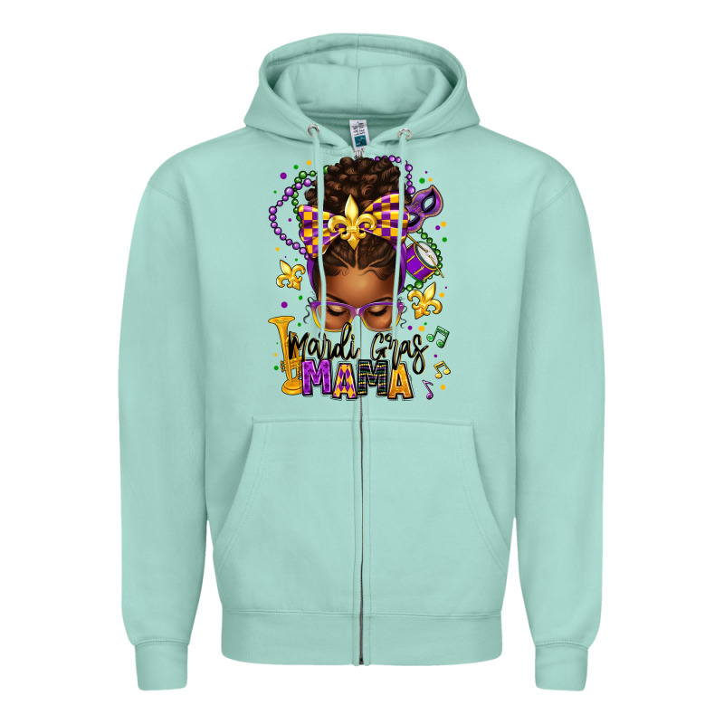Mardi Gras Mama Afro Messy Bun Zipper Hoodie by texasbilliewilder | Teevron