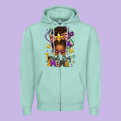 Mardi Gras Mama Afro Messy Bun Zipper Hoodie Designed By Texasbilliewilder