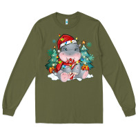 Army Green cute christmas hippopotamus Long Sleeve Tee - MaliasSmallBusiness