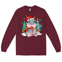 Burgundy cute christmas hippopotamus Long Sleeve Tee - MaliasSmallBusiness