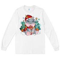 White cute christmas hippopotamus Long Sleeve Tee - MaliasSmallBusiness