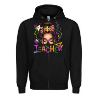 Black mardi gras teacher caucasian messy bun Zipper Hoodie - texasbilliewilder
