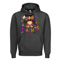 Charcoal Heather mardi gras teacher caucasian messy bun Zipper Hoodie - texasbilliewilder