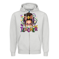 Dove Grey mardi gras teacher caucasian messy bun Zipper Hoodie - texasbilliewilder