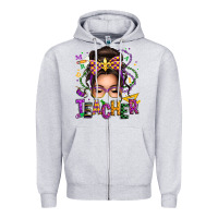 Mardi Gras Teacher Caucasian Messy Bun Zipper Hoodie | Teevron