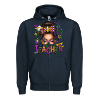 Navy mardi gras teacher caucasian messy bun Zipper Hoodie - texasbilliewilder