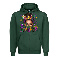 Sports Green mardi gras teacher caucasian messy bun Zipper Hoodie - texasbilliewilder
