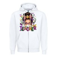 White mardi gras teacher caucasian messy bun Zipper Hoodie - texasbilliewilder