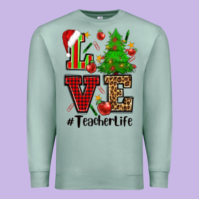 Love Teacher Life Christmas Premium Sweatshirt Designed By Cowgirlartshop