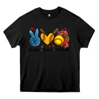 Black peace love  softball Heavy Core Tee - AdoDesignShop