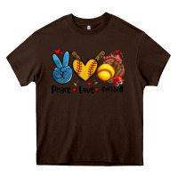 Chocolate Brown peace love  softball Heavy Core Tee - AdoDesignShop