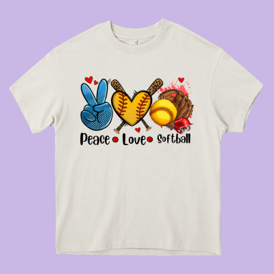 Peace Love  Softball Heavy Core Tee Designed By Adodesignshop