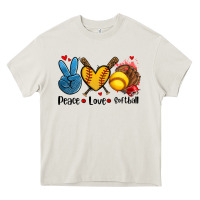 Cream peace love  softball Heavy Core Tee - AdoDesignShop