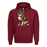 Burgundy australian shepherd with rope toy Zipper Hoodie - texasbilliewilder