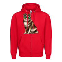 Red australian shepherd with rope toy Zipper Hoodie - texasbilliewilder