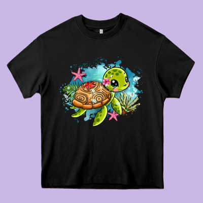 Ocean With Turtle Heavy Core Tee Designed By Adodesignshop