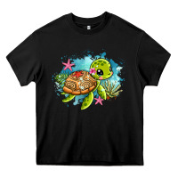 Black ocean with turtle Heavy Core Tee - AdoDesignShop