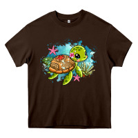 Chocolate Brown ocean with turtle Heavy Core Tee - AdoDesignShop
