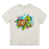 Cream ocean with turtle Heavy Core Tee - AdoDesignShop