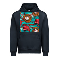 Navy baseball helmet and glove with serape seamless pattern Urban Hoodie - BundleAndBundleShop