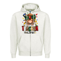 Oatmeal Heather teacher life blonde caucassian messy bun Zipper Hoodie - texasbilliewilder