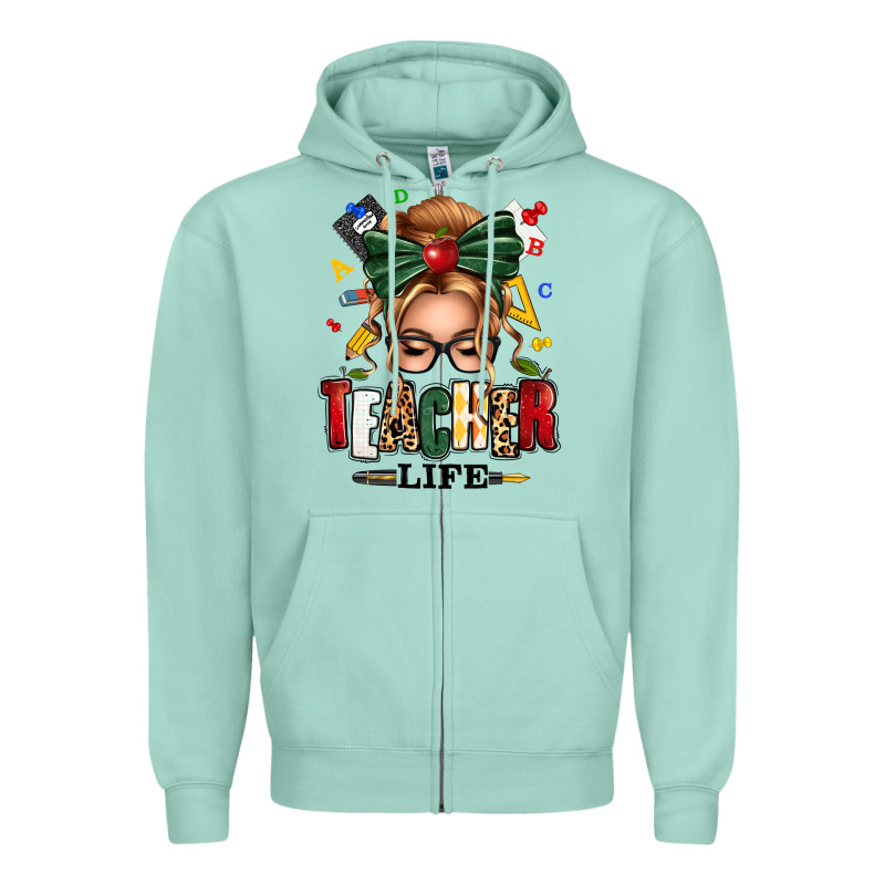 Teacher Life Blonde Caucassian Messy Bun Zipper Hoodie by texasbilliewilder | Teevron