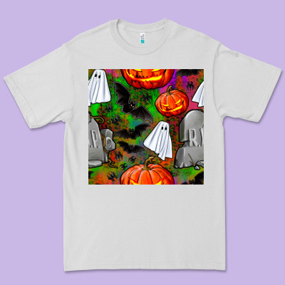 Halloween Ghost And Headstone Seamless Pattern Premium Tee Designed By Bundleandbundleshop
