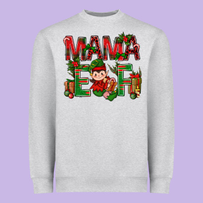 Mama Elf With Gift Christmas Heavyweight Sweatshirt Designed By Nancycooperartshop