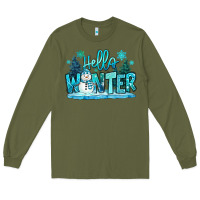Army Green hello winter snowman Long Sleeve Tee - MaliasSmallBusiness