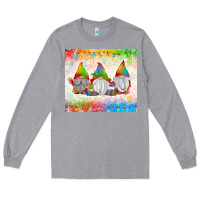 Heather Grey christmas lights gnome Long Sleeve Tee - MaliasSmallBusiness
