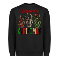 Black Merry Christmas skeleton hands Heavyweight Sweatshirt - NancyCooperArtShop