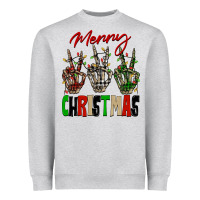 Heather Grey Merry Christmas skeleton hands Heavyweight Sweatshirt - NancyCooperArtShop