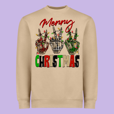 Merry Christmas Skeleton Hands Heavyweight Sweatshirt Designed By Nancycooperartshop