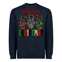Navy Merry Christmas skeleton hands Heavyweight Sweatshirt - NancyCooperArtShop