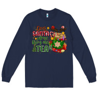 Navy deer santa please bring me tea Long Sleeve Tee - MaliasSmallBusiness