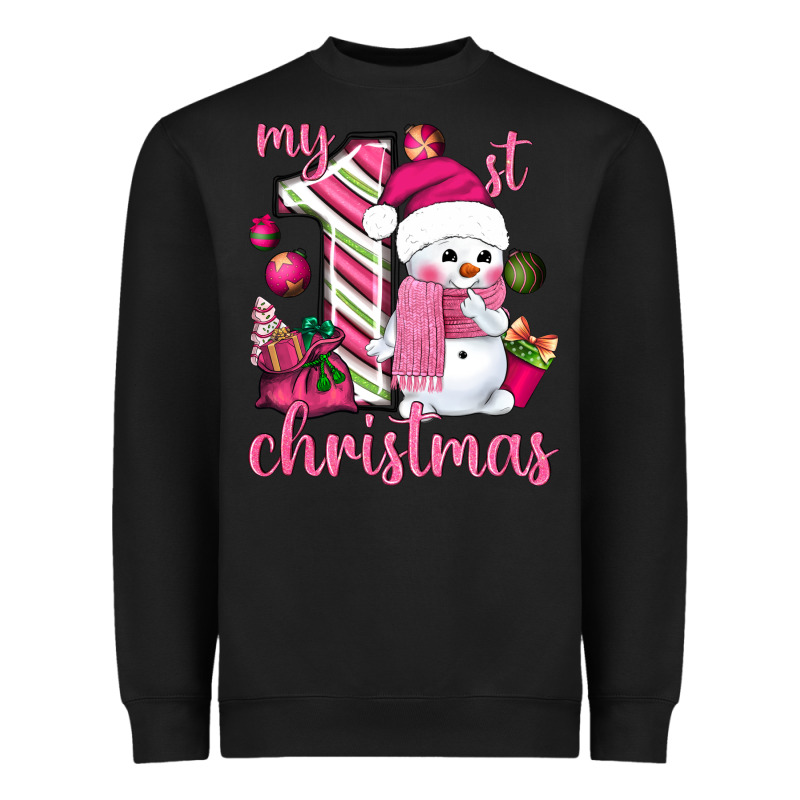 My 1st. Pink Christmas With Cute Snowman Heavyweight Sweatshirt by NancyCooperArtShop | Teevron