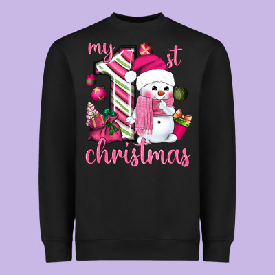 My 1st. Pink Christmas With Cute Snowman Heavyweight Sweatshirt Designed By Nancycooperartshop